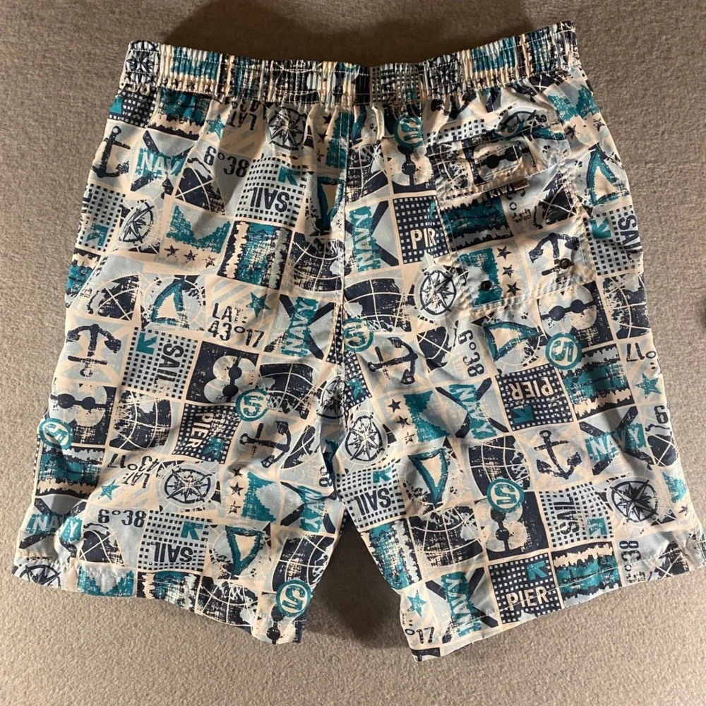 Kiwi Saint Tropez Mens Swim Shorts Blue Nautical Anchor Print Size 34Trunk